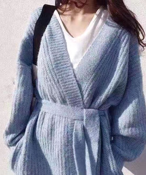 CADBURY（キャドバリー）の「ベルト付ロングカーディガン（カーディガン/ボレロ・レディース・ブルー/ダークグレー・FREE）」の3枚目の写真