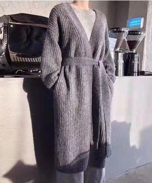 CADBURY（キャドバリー）の「ベルト付ロングカーディガン（カーディガン/ボレロ・レディース・ブルー/ダークグレー・FREE）」の4枚目の写真