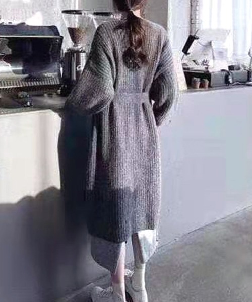 CADBURY（キャドバリー）の「ベルト付ロングカーディガン（カーディガン/ボレロ・レディース・ブルー/ダークグレー・FREE）」の5枚目の写真