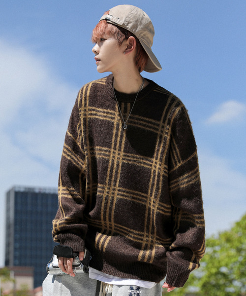 neos（ネオス）の「【neos】ルーズシルエット ジャガード アニマル 総柄 チェック モヘアタッチ ニット セーター（ニット/セーター・メンズ・カーキ/ホワイト系/ブラック系/ブラック系1/ブラック系2/ブラウン系/ブラウン系1/ベージュ系/ブラック系3/ホワイト系1/ホワイト系2/グレー系/ベージュ系1/ブラウン系2/ベージュ/ブラック系4/ブラック系5/ブラック/ホワイト/ベージュ系2/チャコールグレー/ブラウン系3/ワインレッド/マスタード/グレー系1/ホワイト系3/ブラック系6/ブラック系7/レッド系・MEDIUM/LARGE）」の20枚目の写真