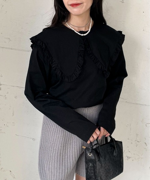 EPIMI E'PIMMY（エピミエピミー）の「ビックカラーロングスリーブカットソー（Tシャツ/カットソー・レディース・ブラック/オフホワイト/杢グレー/グリーン系その他・MEDIUM）」の3枚目の写真