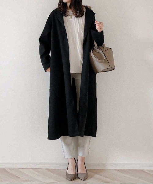 feepur(フェピュール)の「オーバーロング着流しコート(チェスターコート・レディース・アイボリー/ブラック/モカ・MEDIUM)」の4枚目の写真