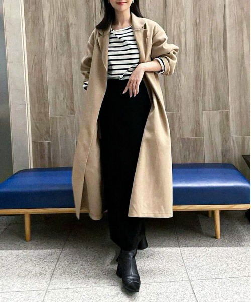 feepur(フェピュール)の「オーバーロング着流しコート(チェスターコート・レディース・アイボリー/ブラック/モカ・MEDIUM)」の11枚目の写真