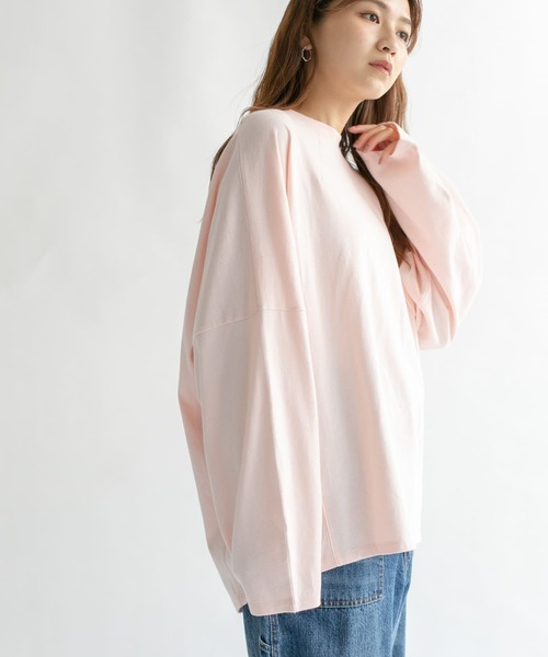 KBF（ケイビーエフ）の「ドルマンBIGロンTシャツ（Tシャツ/カットソー・レディース・チャコールグレー/アイボリー/ピンク・ONE）」の3枚目の写真