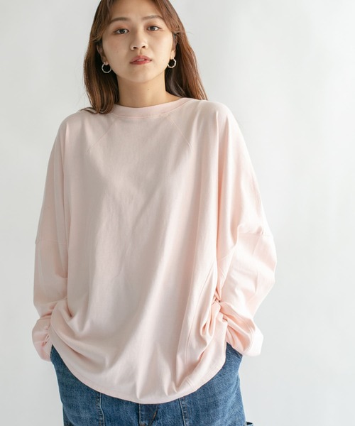 KBF（ケイビーエフ）の「ドルマンBIGロンTシャツ（Tシャツ/カットソー・レディース・チャコールグレー/アイボリー/ピンク・ONE）」の7枚目の写真