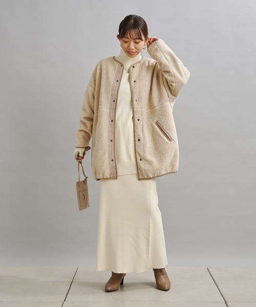 DouDou（ドゥドゥ）の「ボアハーフコート（ノーカラーコート・レディース・ベージュ/グレイッシュベージュ・FREE）」の9枚目の写真