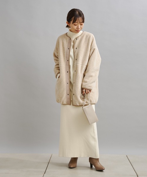 DouDou（ドゥドゥ）の「ボアハーフコート（ノーカラーコート・レディース・ベージュ/グレイッシュベージュ・FREE）」の16枚目の写真