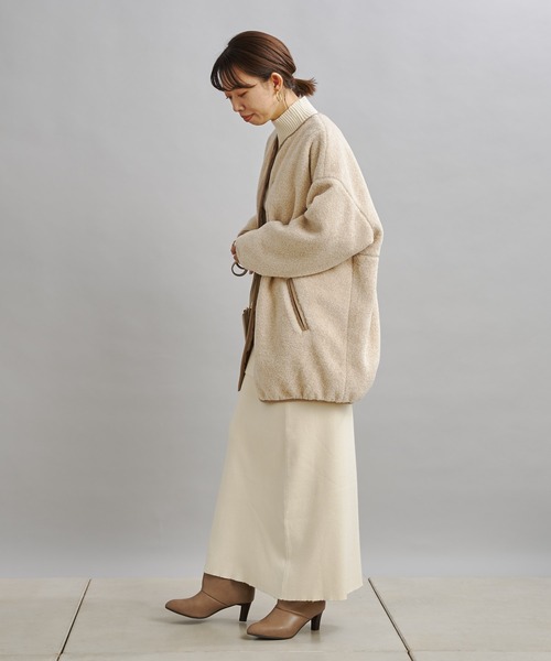 DouDou（ドゥドゥ）の「ボアハーフコート（ノーカラーコート・レディース・ベージュ/グレイッシュベージュ・FREE）」の3枚目の写真