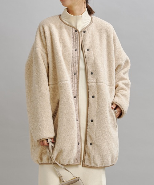 DouDou（ドゥドゥ）の「ボアハーフコート（ノーカラーコート・レディース・ベージュ/グレイッシュベージュ・FREE）」の14枚目の写真