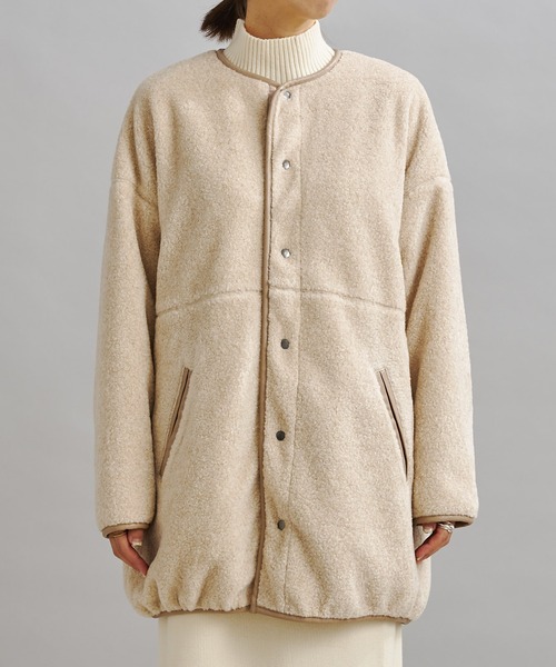 DouDou（ドゥドゥ）の「ボアハーフコート（ノーカラーコート・レディース・ベージュ/グレイッシュベージュ・FREE）」の10枚目の写真