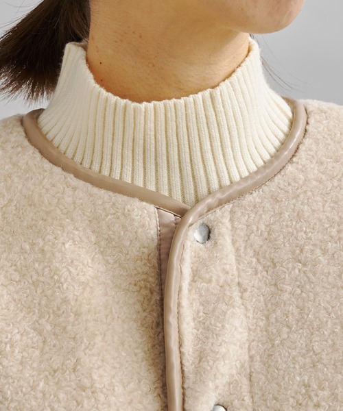 DouDou（ドゥドゥ）の「ボアハーフコート（ノーカラーコート・レディース・ベージュ/グレイッシュベージュ・FREE）」の4枚目の写真