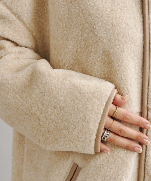 DouDou（ドゥドゥ）の「ボアハーフコート（ノーカラーコート・レディース・ベージュ/グレイッシュベージュ・FREE）」の6枚目の写真