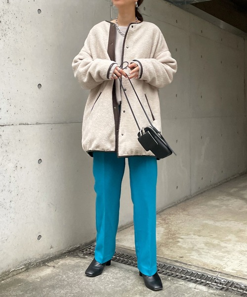 DouDou（ドゥドゥ）の「ボアハーフコート（ノーカラーコート・レディース・ベージュ/グレイッシュベージュ・FREE）」の20枚目の写真