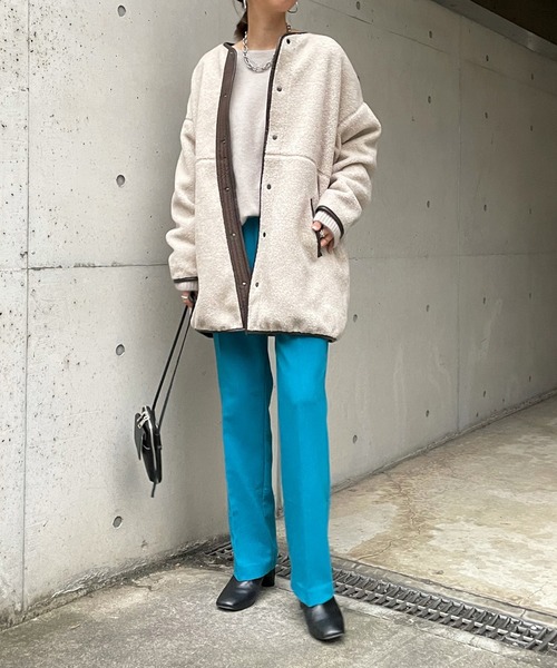 DouDou（ドゥドゥ）の「ボアハーフコート（ノーカラーコート・レディース・ベージュ/グレイッシュベージュ・FREE）」の21枚目の写真