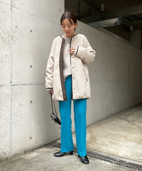 DouDou（ドゥドゥ）の「ボアハーフコート（ノーカラーコート・レディース・ベージュ/グレイッシュベージュ・FREE）」の22枚目の写真