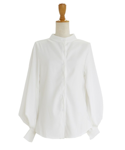BLUEEAST(ブルーイースト)の「《新柄追加》スタンドカラーボリュームスリーブシャツ(シャツ/ブラウス・レディース・ブラック/ベージュ/オフホワイト/ブルー/ブラウン/ピンク/ブラウン系・MEDIUM)」の8枚目の写真
