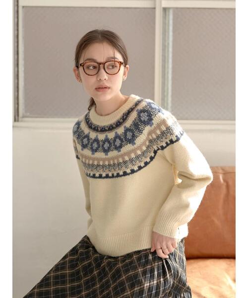earth music&ecology（アースミュージックアンドエコロジー）の「ノルディック柄ニットプルオーバー*（ニット/セーター・レディース・ブラック/グレー/アイボリー・FREE）」の4枚目の写真