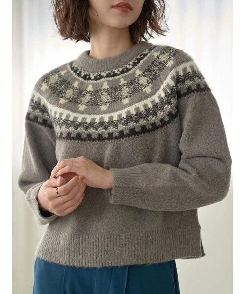earth music&ecology（アースミュージックアンドエコロジー）の「ノルディック柄ニットプルオーバー*（ニット/セーター・レディース・ブラック/グレー/アイボリー・FREE）」の9枚目の写真