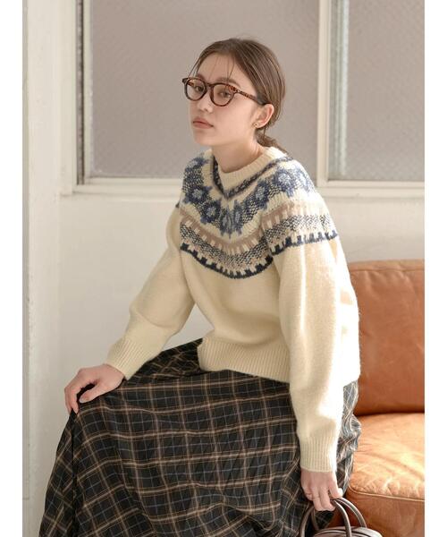 earth music&ecology（アースミュージックアンドエコロジー）の「ノルディック柄ニットプルオーバー*（ニット/セーター・レディース・ブラック/グレー/アイボリー・FREE）」の18枚目の写真