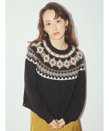 ノルディック柄ニットプルオーバー*