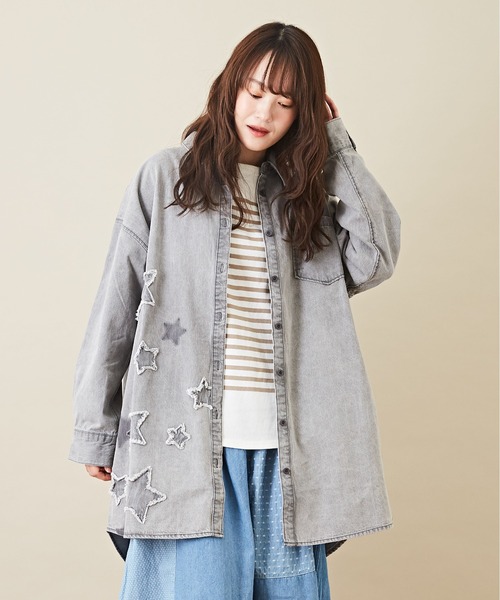 Web限定カットオフスターパッチリメイクデニムシャツ シャツ ブラウス Sugar Sugar キューブシュガー のシャツ ブラウス Web限定カットオフスターパッチリメイクデニムシャツ を購入できます Cube Cube Cube Sugar キューブシュガー のファッション