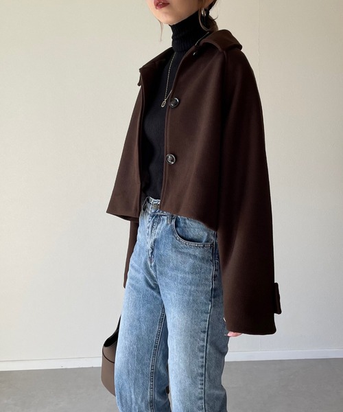 y/m by misato（イムバイミサト）の「フェイクウールステンカラーショートジャケット（その他アウター・レディース・モカ/アイボリー/ブラウン・FREE）」の3枚目の写真