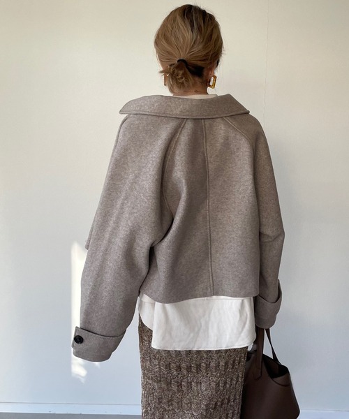 y/m by misato（イムバイミサト）の「フェイクウールステンカラーショートジャケット（その他アウター・レディース・モカ/アイボリー/ブラウン・FREE）」の9枚目の写真