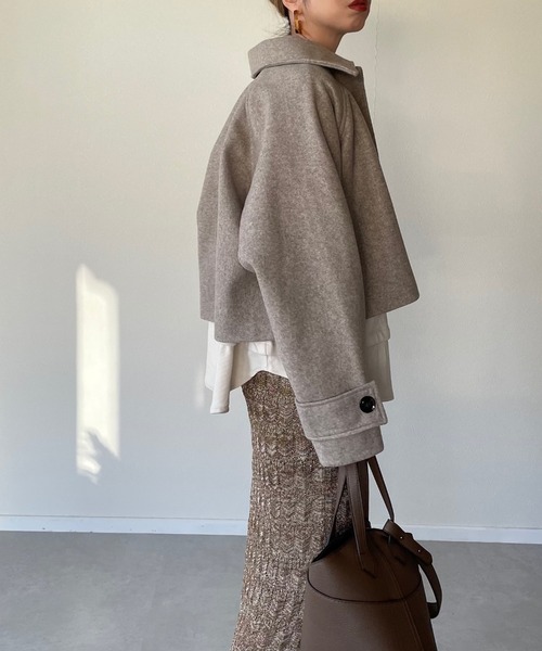 y/m by misato（イムバイミサト）の「フェイクウールステンカラーショートジャケット（その他アウター・レディース・モカ/アイボリー/ブラウン・FREE）」の6枚目の写真