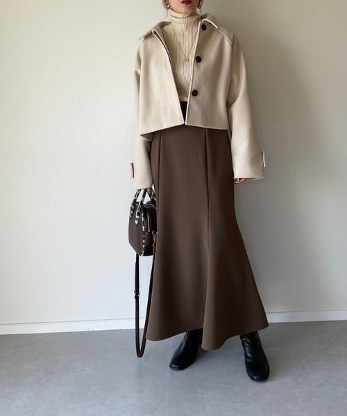 y/m by misato（イムバイミサト）の「フェイクウールステンカラーショートジャケット（その他アウター・レディース・モカ/アイボリー/ブラウン・FREE）」の16枚目の写真