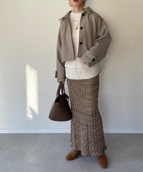 y/m by misato（イムバイミサト）の「フェイクウールステンカラーショートジャケット（その他アウター・レディース・モカ/アイボリー/ブラウン・FREE）」の18枚目の写真