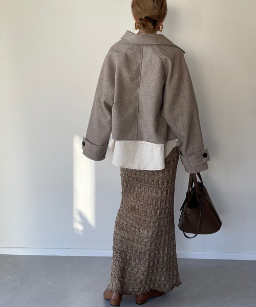 y/m by misato（イムバイミサト）の「フェイクウールステンカラーショートジャケット（その他アウター・レディース・モカ/アイボリー/ブラウン・FREE）」の12枚目の写真