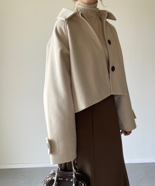 y/m by misato（イムバイミサト）の「フェイクウールステンカラーショートジャケット（その他アウター・レディース・モカ/アイボリー/ブラウン・FREE）」の22枚目の写真