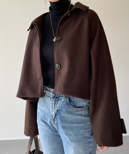 y/m by misato（イムバイミサト）の「フェイクウールステンカラーショートジャケット（その他アウター・レディース・モカ/アイボリー/ブラウン・FREE）」の8枚目の写真