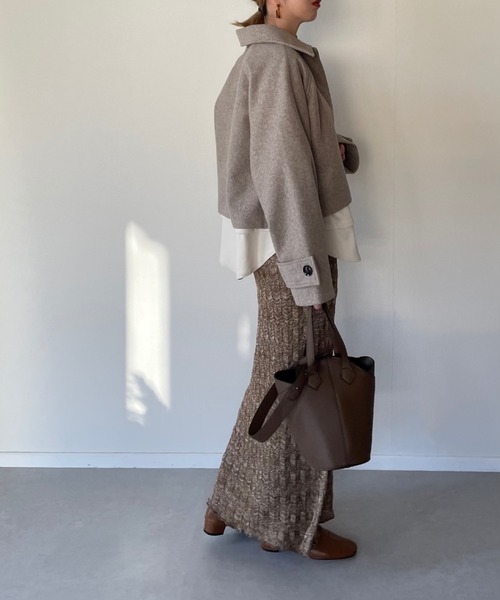 y/m by misato（イムバイミサト）の「フェイクウールステンカラーショートジャケット（その他アウター・レディース・モカ/アイボリー/ブラウン・FREE）」の21枚目の写真