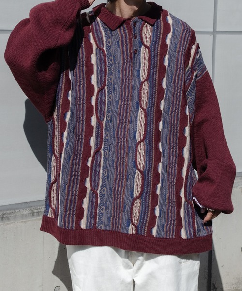 Perushu(ペルーシュ)の「ユーズドライクポロニット(ニット/セーター・メンズ・ダークブラウン/グリーン/ボルドー・MEDIUM/LARGE)」の12枚目の写真