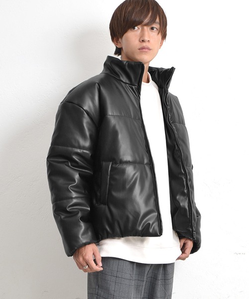 MinoriTY（マイノリティ）の「ダウンジャケット PUレザー 中綿 ジャケット スタンド ブルゾン 春服 冬服（ダウンジャケット/コート・メンズ・ブラック/チャコール・M/L）」の16枚目の写真