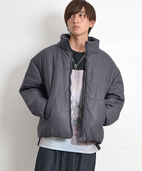 MinoriTY（マイノリティ）の「ダウンジャケット PUレザー 中綿 ジャケット スタンド ブルゾン 春服 冬服（ダウンジャケット/コート・メンズ・ブラック/チャコール・M/L）」の15枚目の写真