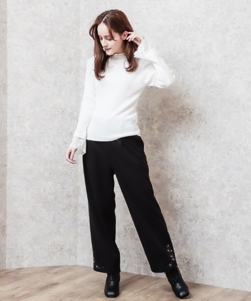 axes femme(アクシーズファム)の「裾刺繍ストレートカットパンツ(その他パンツ・レディース・ダークブラウン/チャコール/ブラック/グリーン・LARGE/MEDIUM)」の2枚目の写真