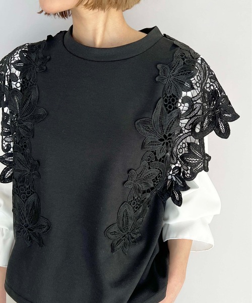 PICCIN（ピッチン）の「フラワーレースカットプルオーバー（Tシャツ/カットソー・レディース・ブラック/オフホワイト・M/L）」の2枚目の写真