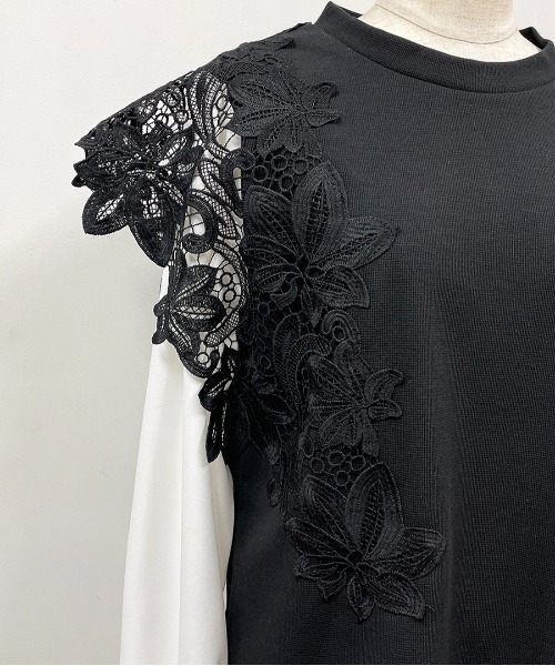 PICCIN（ピッチン）の「フラワーレースカットプルオーバー（Tシャツ/カットソー・レディース・ブラック/オフホワイト・M/L）」の10枚目の写真