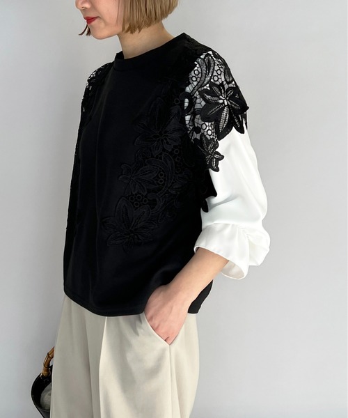 PICCIN（ピッチン）の「フラワーレースカットプルオーバー（Tシャツ/カットソー・レディース・ブラック/オフホワイト・M/L）」の11枚目の写真