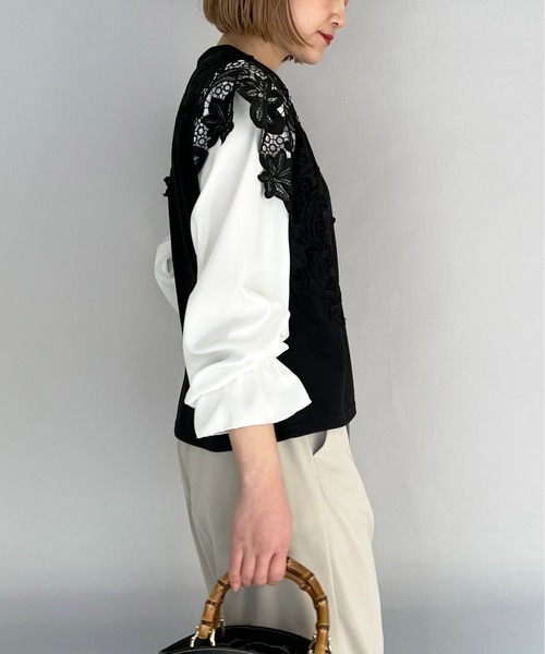 PICCIN（ピッチン）の「フラワーレースカットプルオーバー（Tシャツ/カットソー・レディース・ブラック/オフホワイト・M/L）」の3枚目の写真