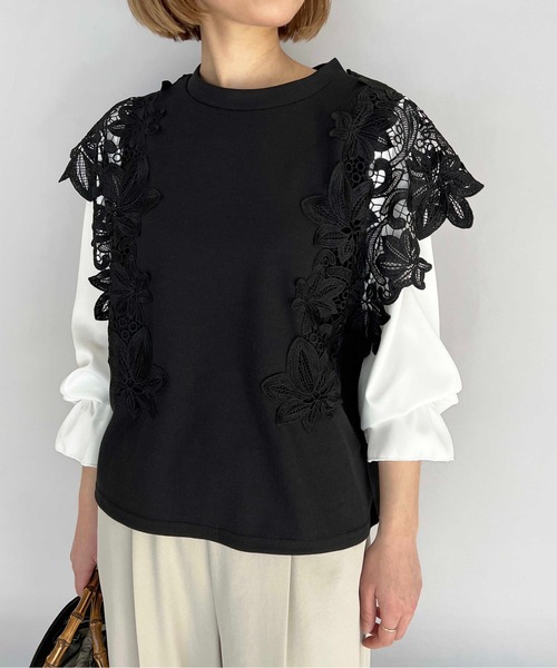 PICCIN（ピッチン）の「フラワーレースカットプルオーバー（Tシャツ/カットソー・レディース・ブラック/オフホワイト・M/L）」の22枚目の写真