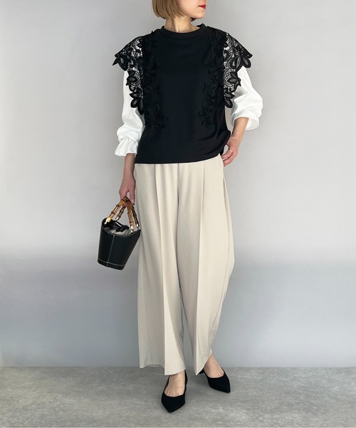 PICCIN（ピッチン）の「フラワーレースカットプルオーバー（Tシャツ/カットソー・レディース・ブラック/オフホワイト・M/L）」の8枚目の写真