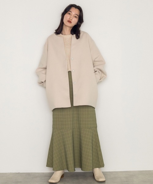 w closet（ダブルクローゼット）の「エコウールノーカラーショートコート（ノーカラーコート・レディース・ミント・FREE）」の6枚目の写真