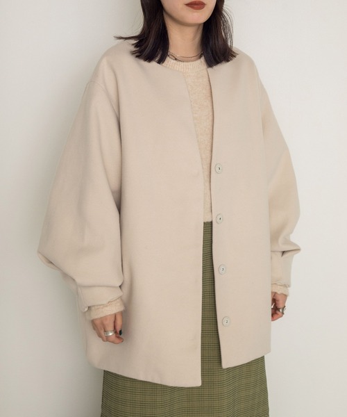 w closet（ダブルクローゼット）の「エコウールノーカラーショートコート（ノーカラーコート・レディース・ミント・FREE）」の2枚目の写真