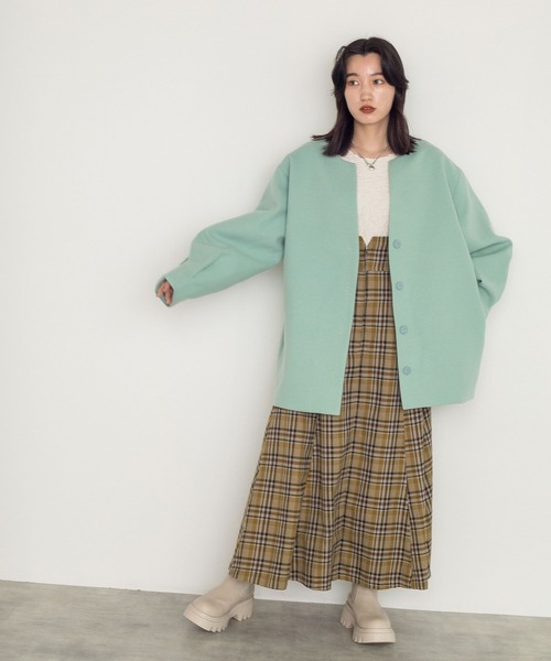 w closet（ダブルクローゼット）の「エコウールノーカラーショートコート（ノーカラーコート・レディース・ミント・FREE）」の16枚目の写真