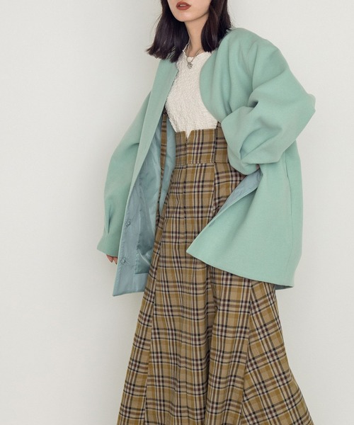 w closet（ダブルクローゼット）の「エコウールノーカラーショートコート（ノーカラーコート・レディース・ミント・FREE）」の14枚目の写真