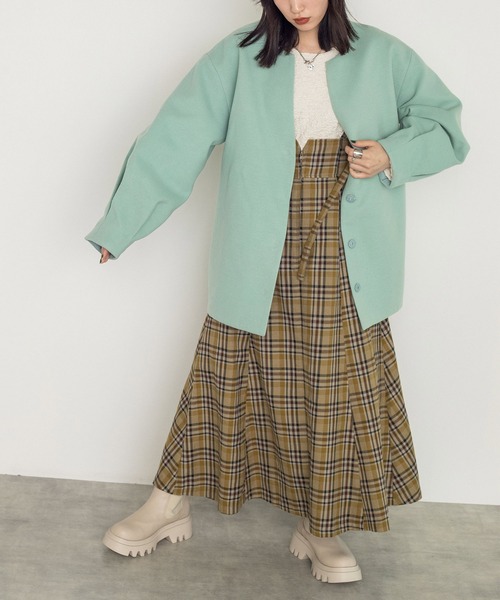 w closet（ダブルクローゼット）の「エコウールノーカラーショートコート（ノーカラーコート・レディース・ミント・FREE）」の8枚目の写真