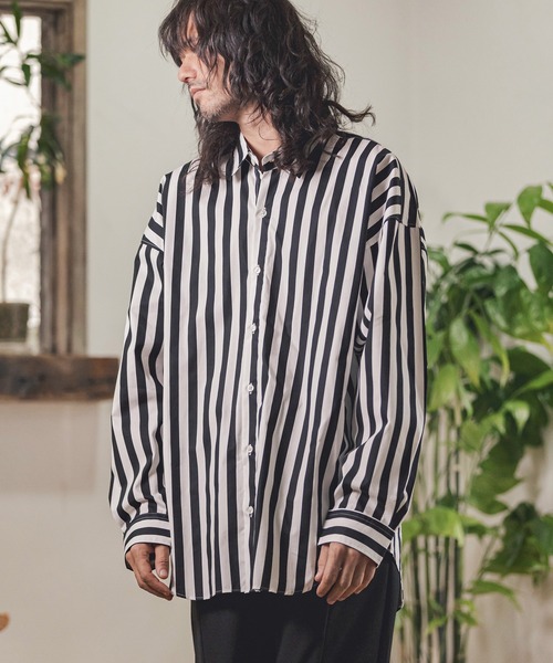 CAMBIO（カンビオ）の「ms4914- オーバーサイズストライプブロードシャツ（シャツ/ブラウス・メンズ・ベージュ/ネイビー/ブラック・M/L）」の4枚目の写真